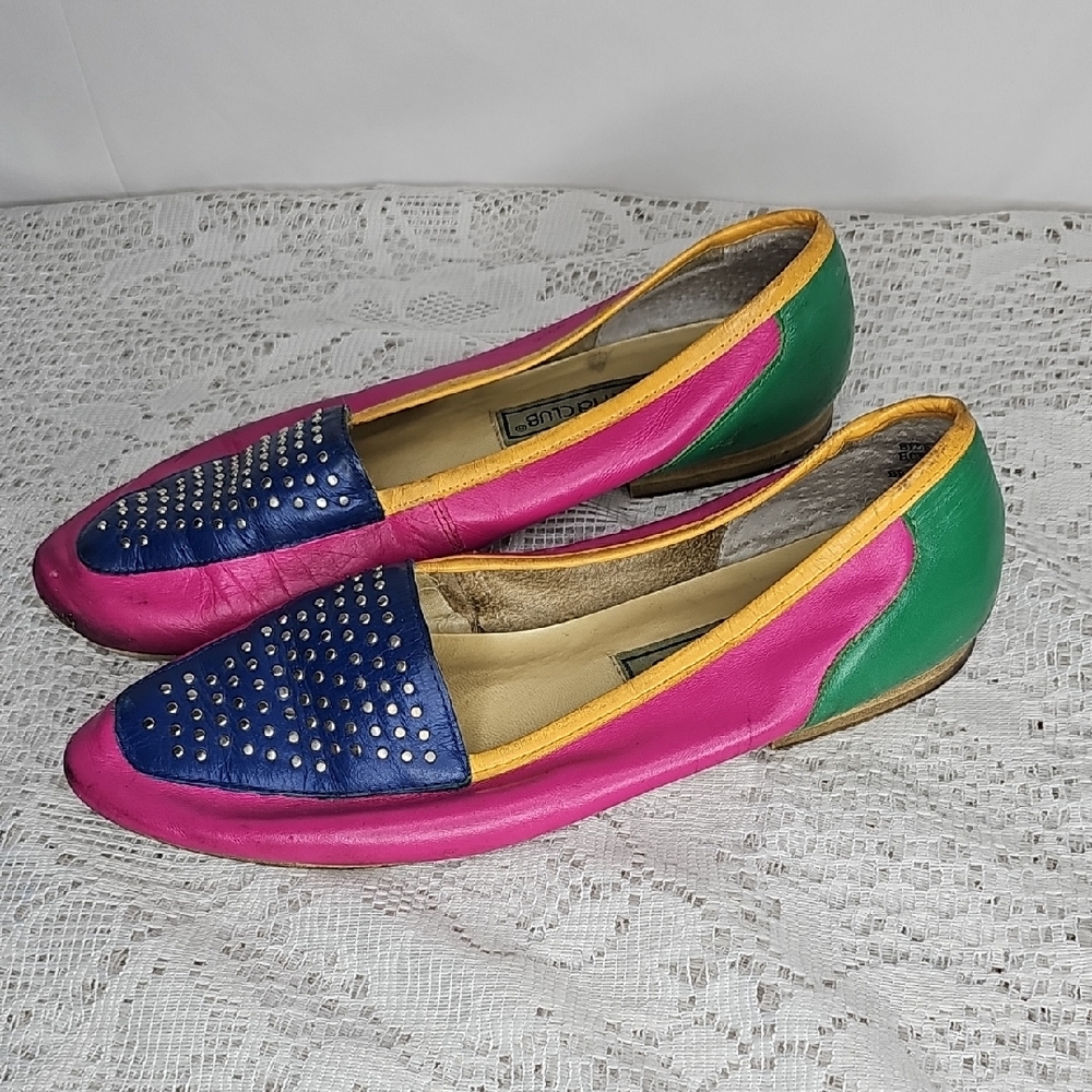 Carysma Club Leta Leather Colorblocj Slip On Balley Flats Sz 7